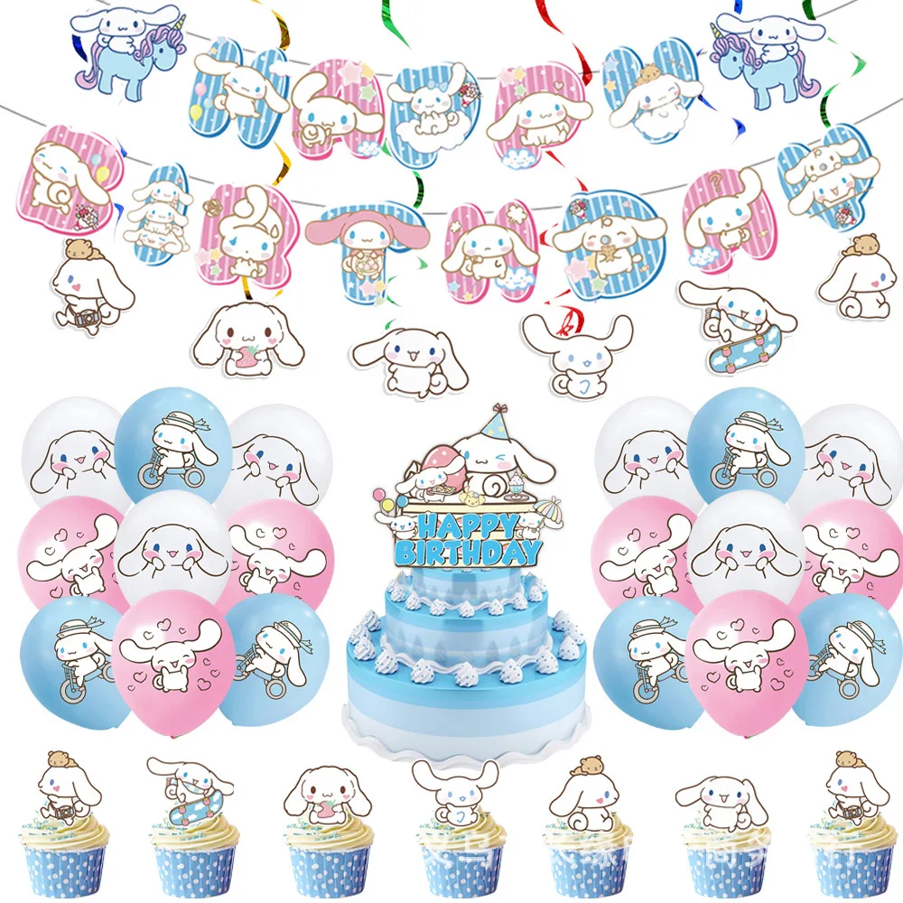 Sanrio Cinnamoroll Birthday Party Supplies Decoration New DIY Sticker Tableware Plate Balloon bags Favors Baby Shower Kids Girls