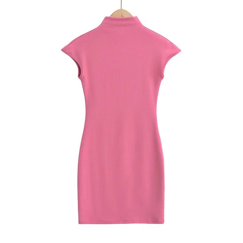 Mini dresses for women 2024 Summer knitted dress sexy vintage clothes black dresses short sleeve turtleneck pink dress bodycon