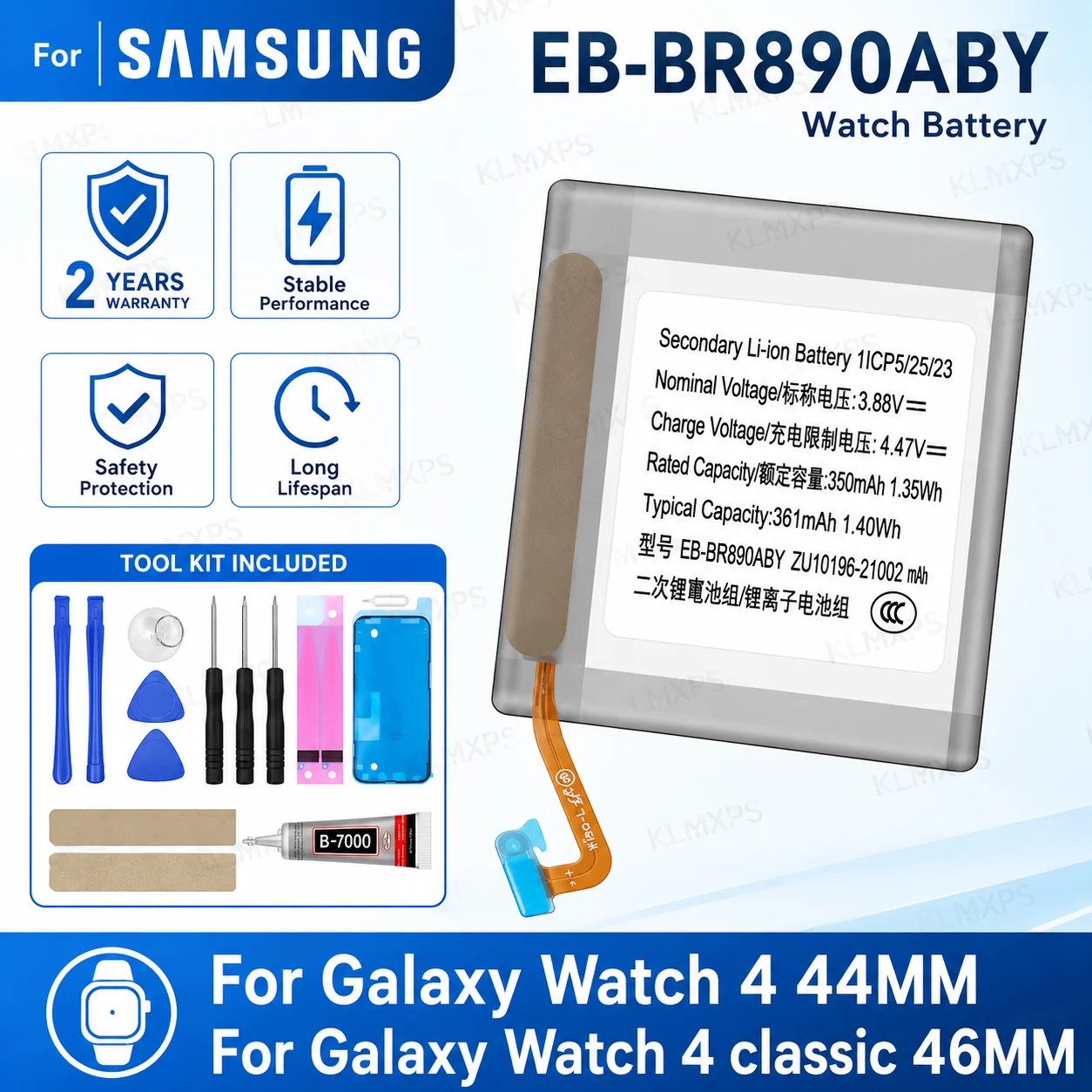EB-BR890ABY 350mAh Replacement Battery For Samsung Galaxy Watch 4 Classic 46mm R890 R895U 44mm SM-R870 R875 with DIY Tool Kit