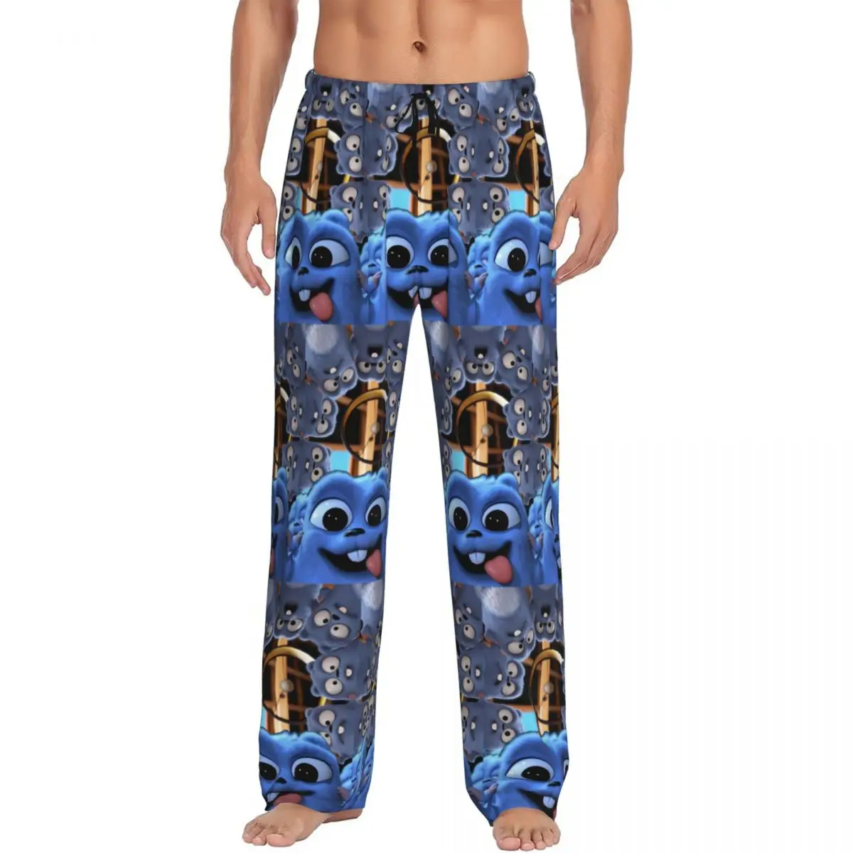 

Custom Men's Grizzy And The Lemmings Pajama Pants Print Cute Cartoon Sleep Sleepwear Bottoms with Pockets
