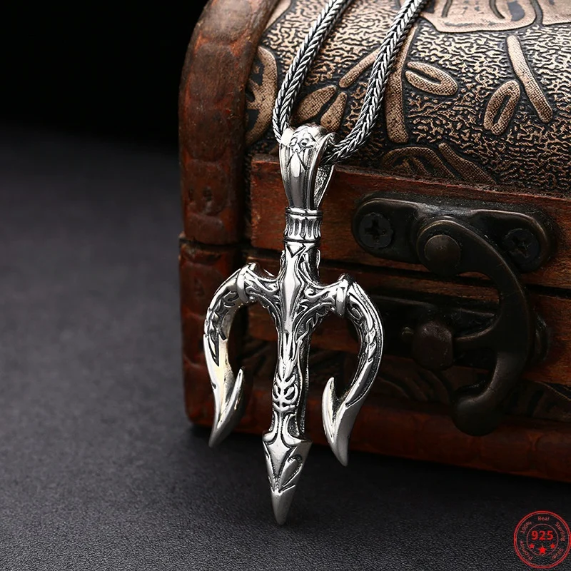 S925 Sterling Silver Charms Pendants for Women Men New Fashion Relief Ancient Totem Trident Amulet Punk Jewelry Wholesale