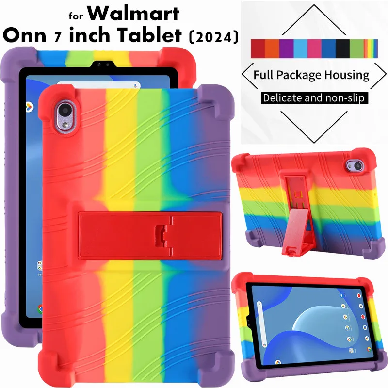 for Walmart Onn 7 inch Tablet (2024) Case Super Shockproof Adjustable Soft Silicone Protective Case Stand Cover