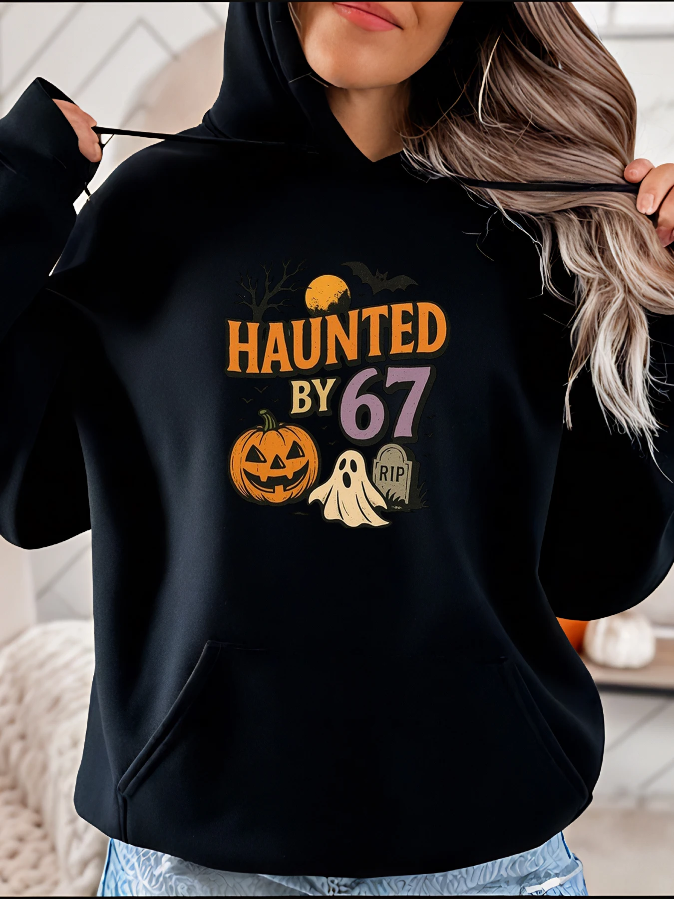 

Толстовка с капюшоном на Хэллоуин с привидениями 67, женская повседневная толстовка с принтом тыквы и призрака, осенний сезонный костюм, наряд