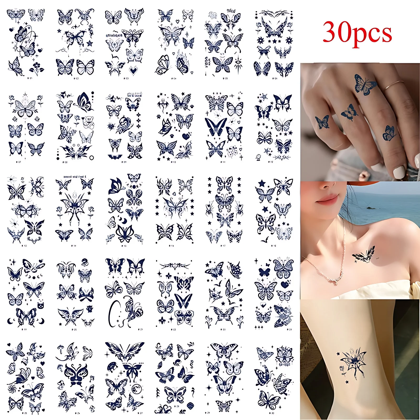 30pcs/lot Semi-Permanent Long Lasting Tattoo Sticker Butterfly for Girl Ladies Herbal Juice Temporary Tattoo Party Favors tatuaz