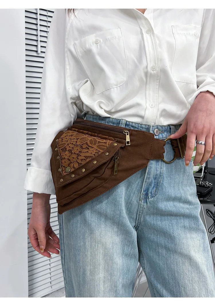 المرأة القرون الوسطى فاسق الخصر حقيبة Steampunk من جلد البولي يوريثان دراجة نارية نمط الورك حقيبة بحزام الرجعية الرياضة في الهواء الطلق قابل للتعديل حزمة مراوح