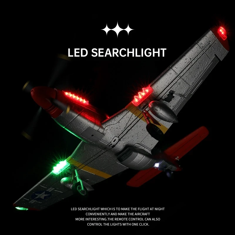 XK A280 RC Plane 2.4G 4CH 3D6G Mode Aircraft P51 Fighter Simulator with LED Searchlight RC Airplane Toys for Children Adults