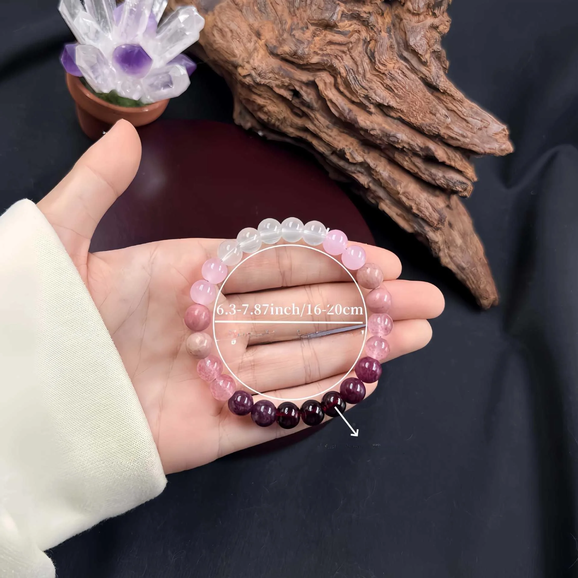 

l Amethyst Stberry Crystal Love Bracelet Cross-Border TemuTK Handmade Gemstone Jewelry Red Wood ain Design