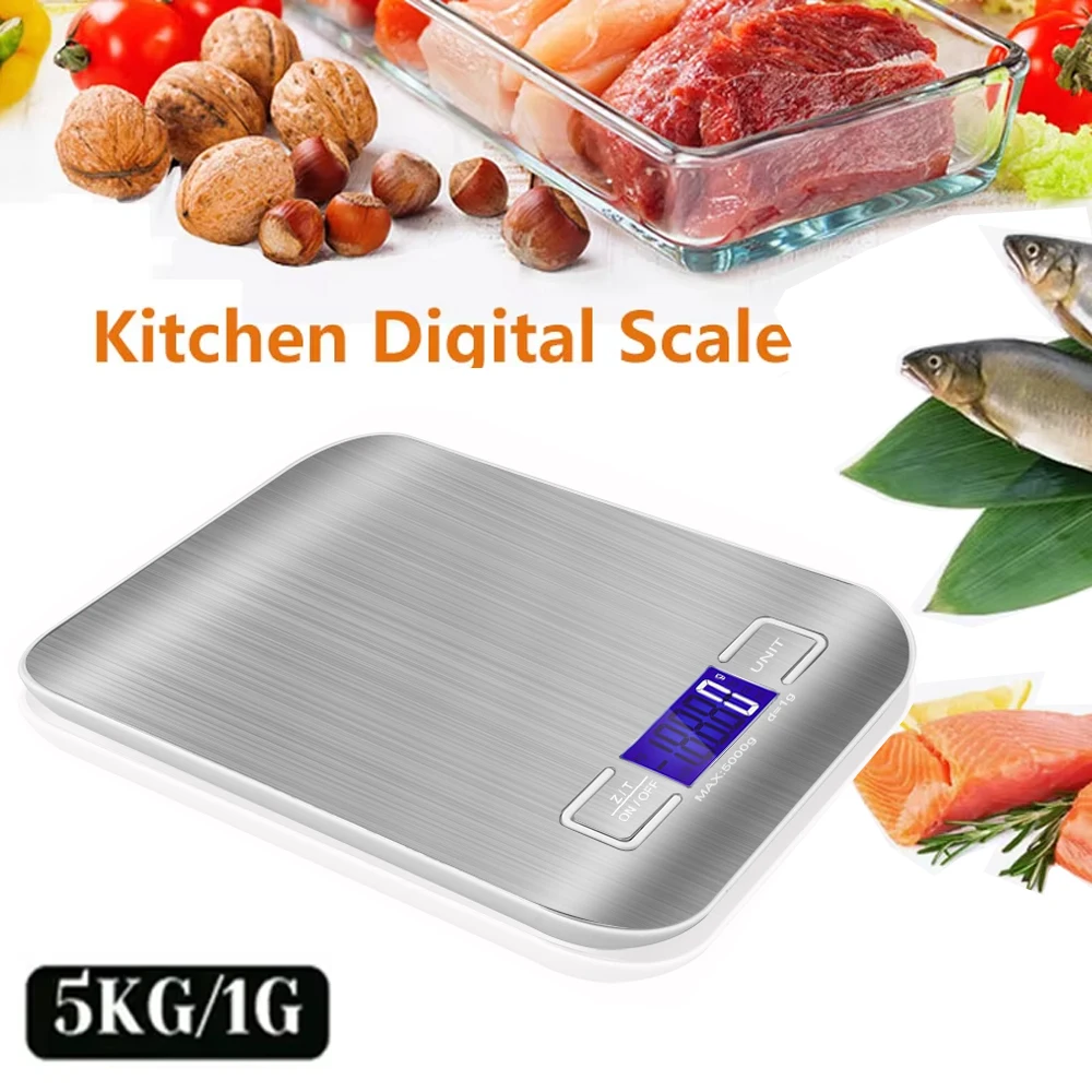 5kg/1g Digital Kitchen Scale LED Stainless Steel High-precision Electronic Scales Home Jewelry Food Weighing Baking Tools