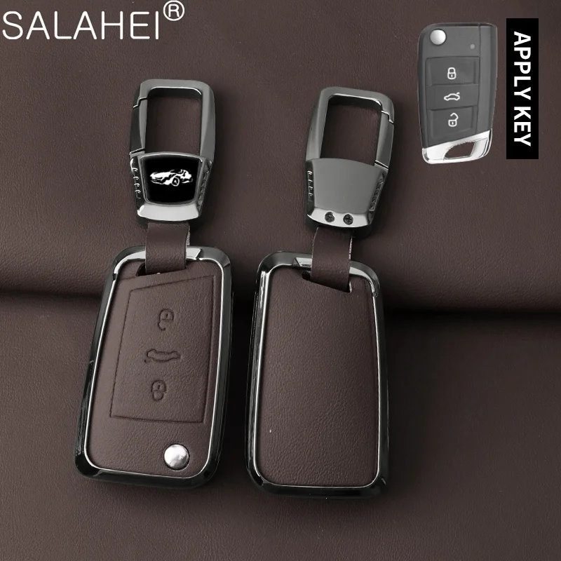 Zinc Alloy Leather Car Remote Key Case Cover Protector Holder Shell For VW Volkswagen Golf 7 MK7 Tiguan MK2 Auto Accessories