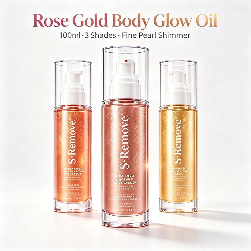 Shimmer Rose Gold Body High-gloss Oil Brightening Luminous Body Makeup Oil, Hydrating Skin Gloss, Long Lasting Sparkle 100ml