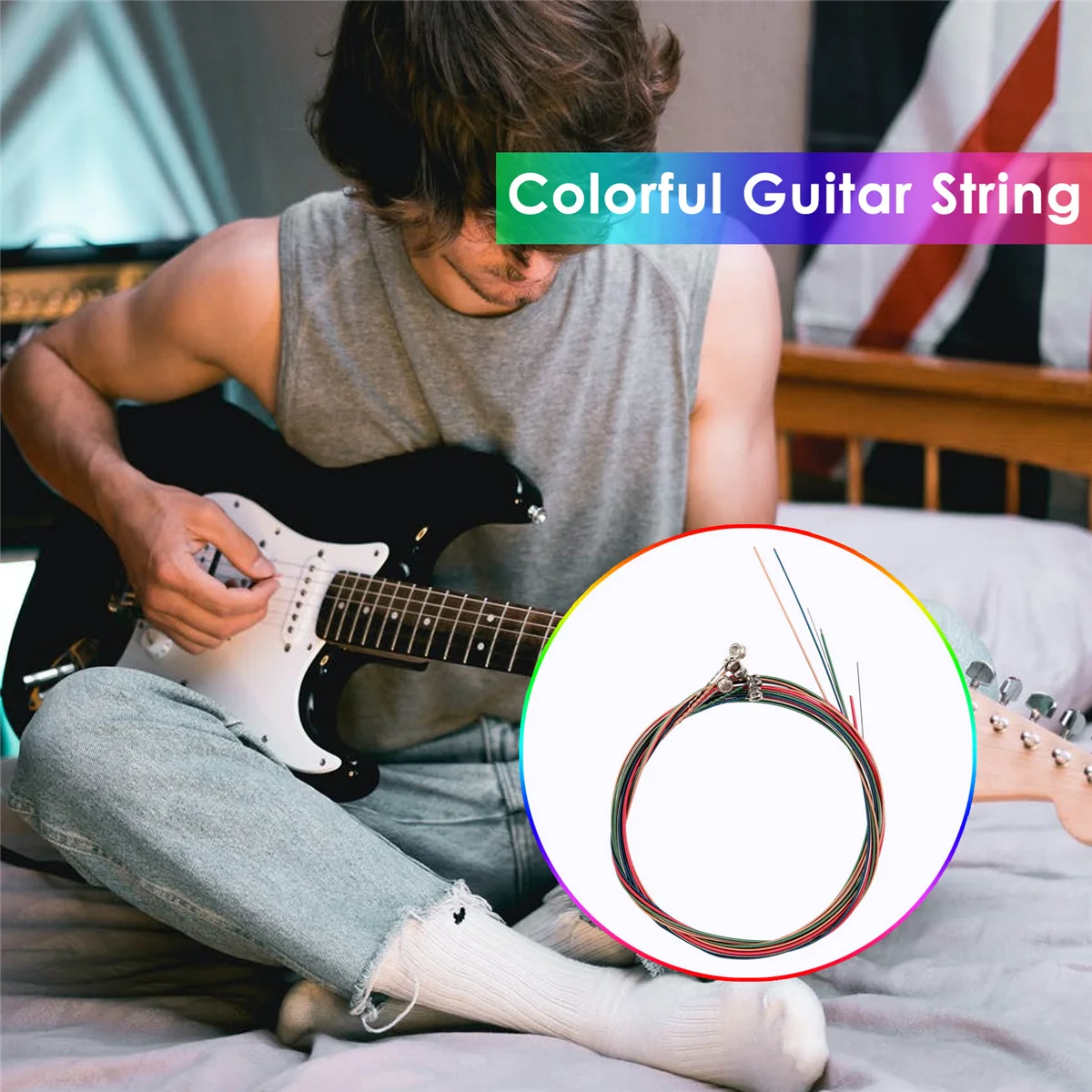 Set de cuerdas de colores coloridos arcoíris para guitarra acústica