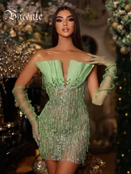 VC Celebrity Party Dresses For Women Sexy Strapless Mesh Beading Mini Green Elegant Luxury Vestidos With Gloves