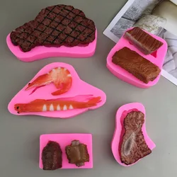 Creative Pork Ribs Steak Shrimp Shrimp Shapes Drip Glue Plaster Sugar Flipping and Hand Made DIY Silicone Kneading Baking Molds