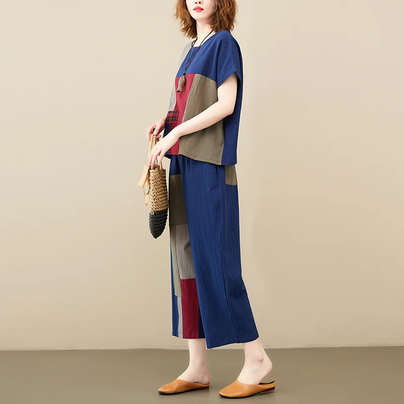 Slimming Effectiven Cotton Linen Patchwork Loose Fit Women's Faion Set Summer New Sle Ethnic Retro Individuali