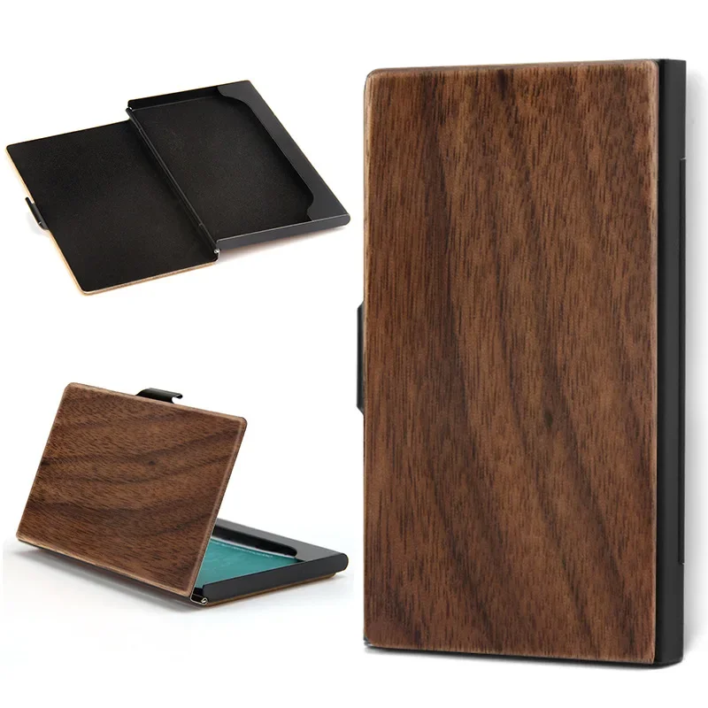 Natural Walnut Wood Business Card Holder Portable Name Card Case Custom Engraved Card Box Office Meeting Business Souvenir Gift