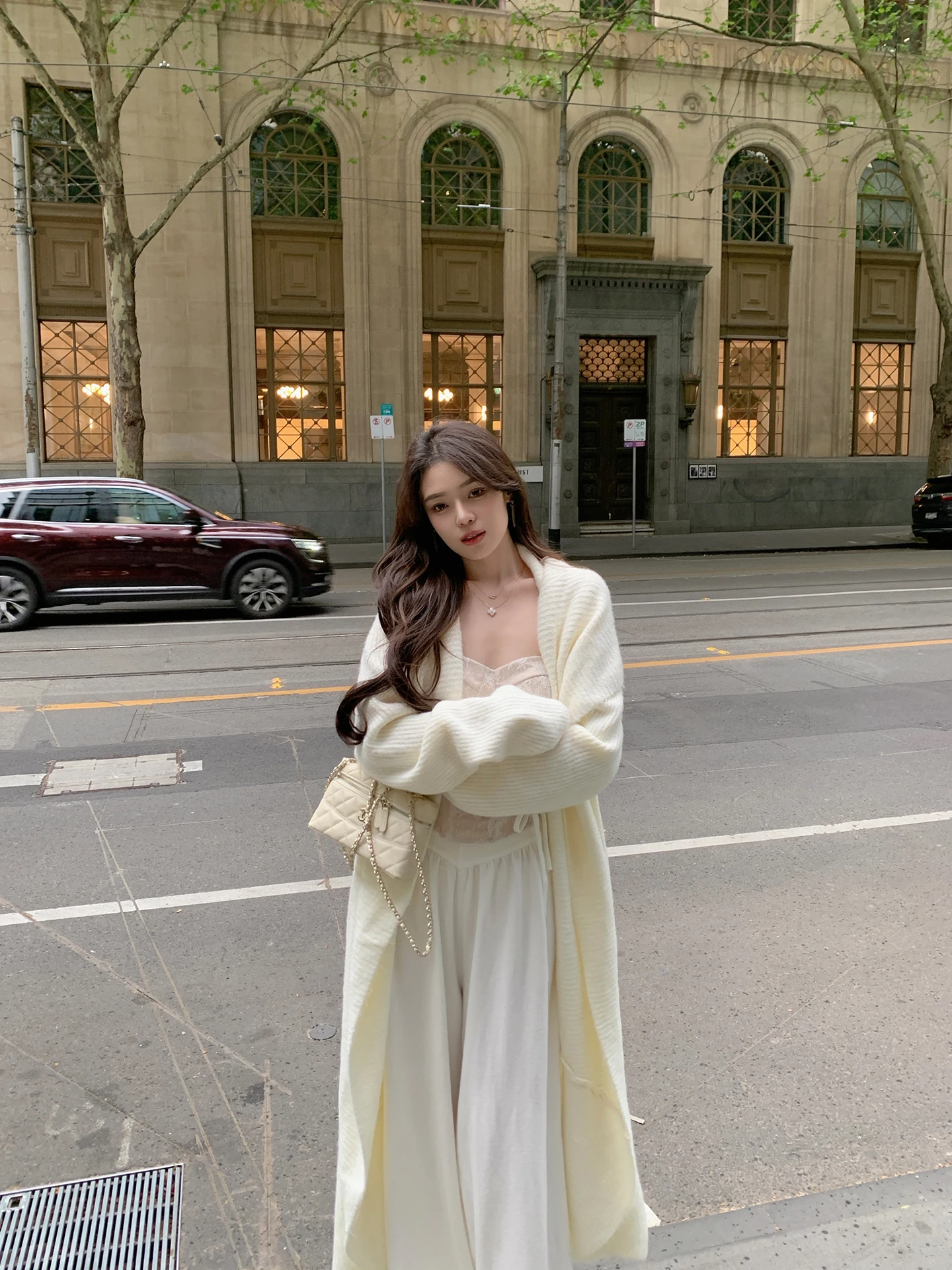 

ByYou Winter Thiened Rabbit Fur Knitted Cardigan Coat Women's Mid-Length Collar up Coat Soft Woollike Material