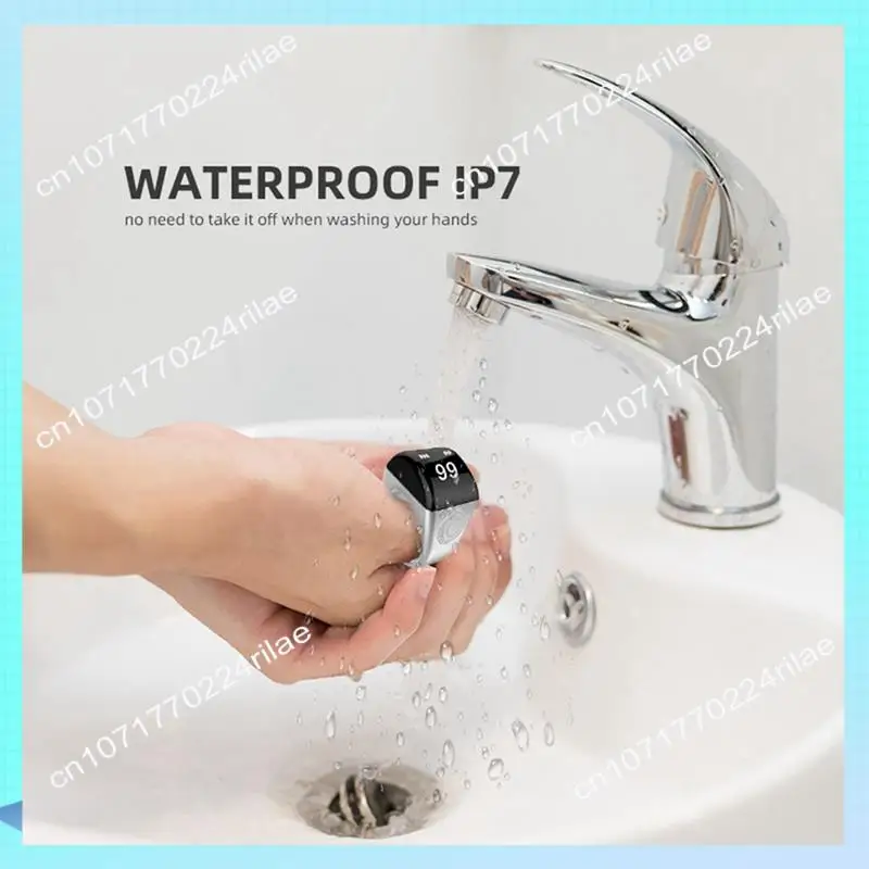 A17Z Anello intelligente in lega di zinco con scatola di ricarica Contatore digitale impermeabile Display controllato da APP 5 promemoria per il tempo di preghiera Nero, 18M