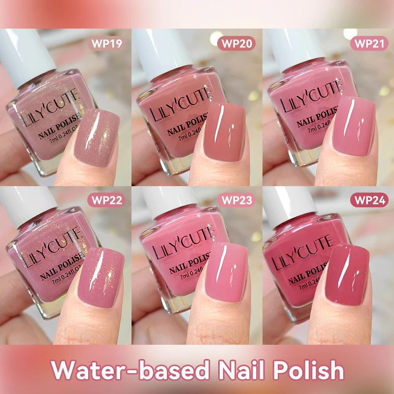 LILYCUTE 7ml Nude Pink Water-based Nail Polish No Need Lamp Cured Air Dry Long Lasting Bean Paste Nail Varnish Manicure