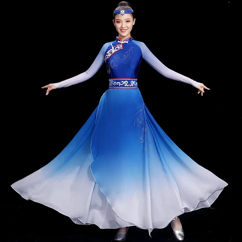 Tibetan Dance Performance Costume Female Mongolian Dance Dress Chinese Mongolian Dancewear Folk Ancient Festival Tibetan Outfit