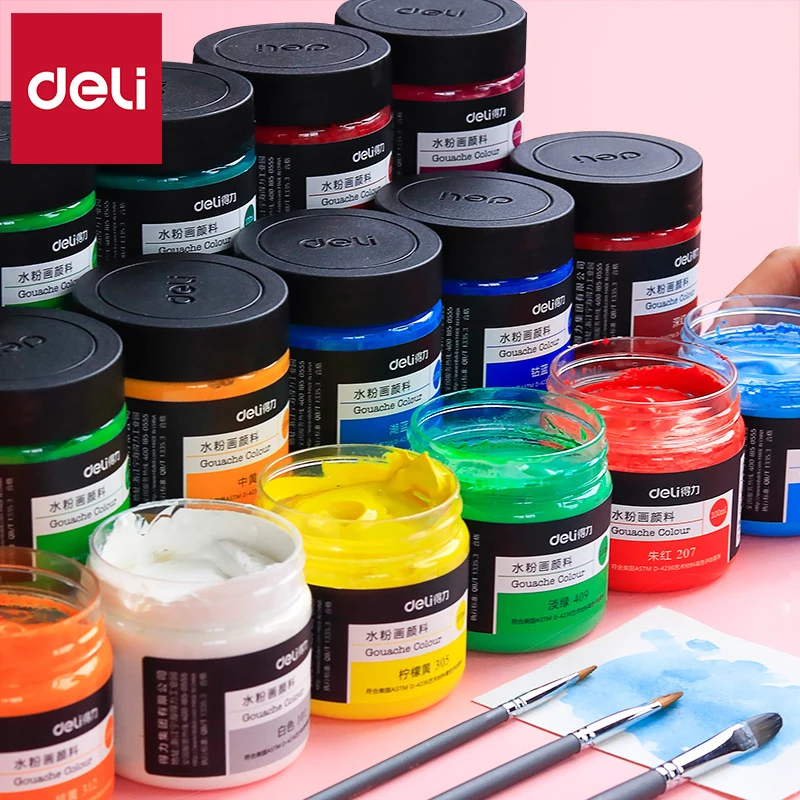 Deli 100ml Acrylic Paint Set Rich Pigment Non-Toxic High Coverage Quick-Dry Art Paint for Canvas Wall Painting DIY Model Craft