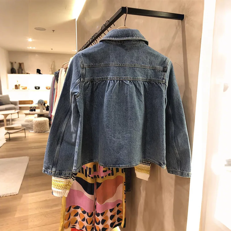 Denim Jacket for Women 2024 New Autumn Winter Turn Down Collar Single Breasted Casual Long Sleeve Coat