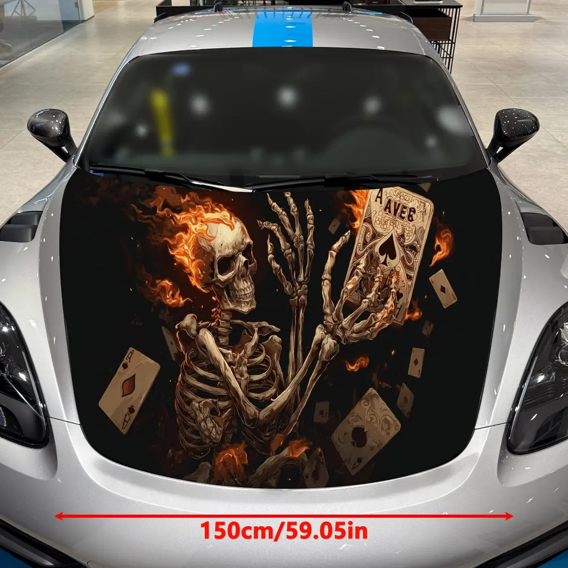 Ace of Spades Skull Skeleton Hand Car Vinyl Wrap, PVC Material Waterproof Car Hood Sticker, Self-Adhesive Scratch-Resistant Stic