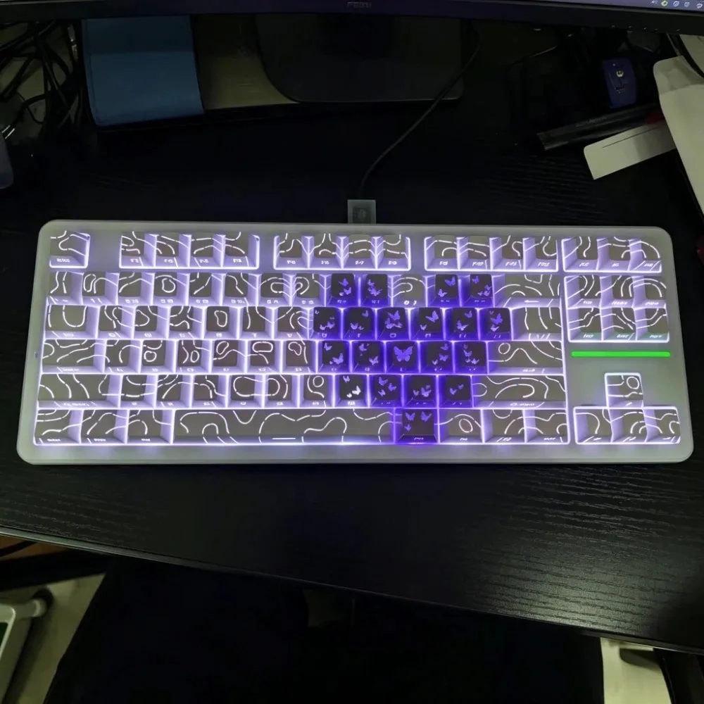 Transparent Side Engraved Butterfly Pattern Keycaps in OEM Style Suitable for Mechanical Keyboards and Ideal for DIY & Gifts