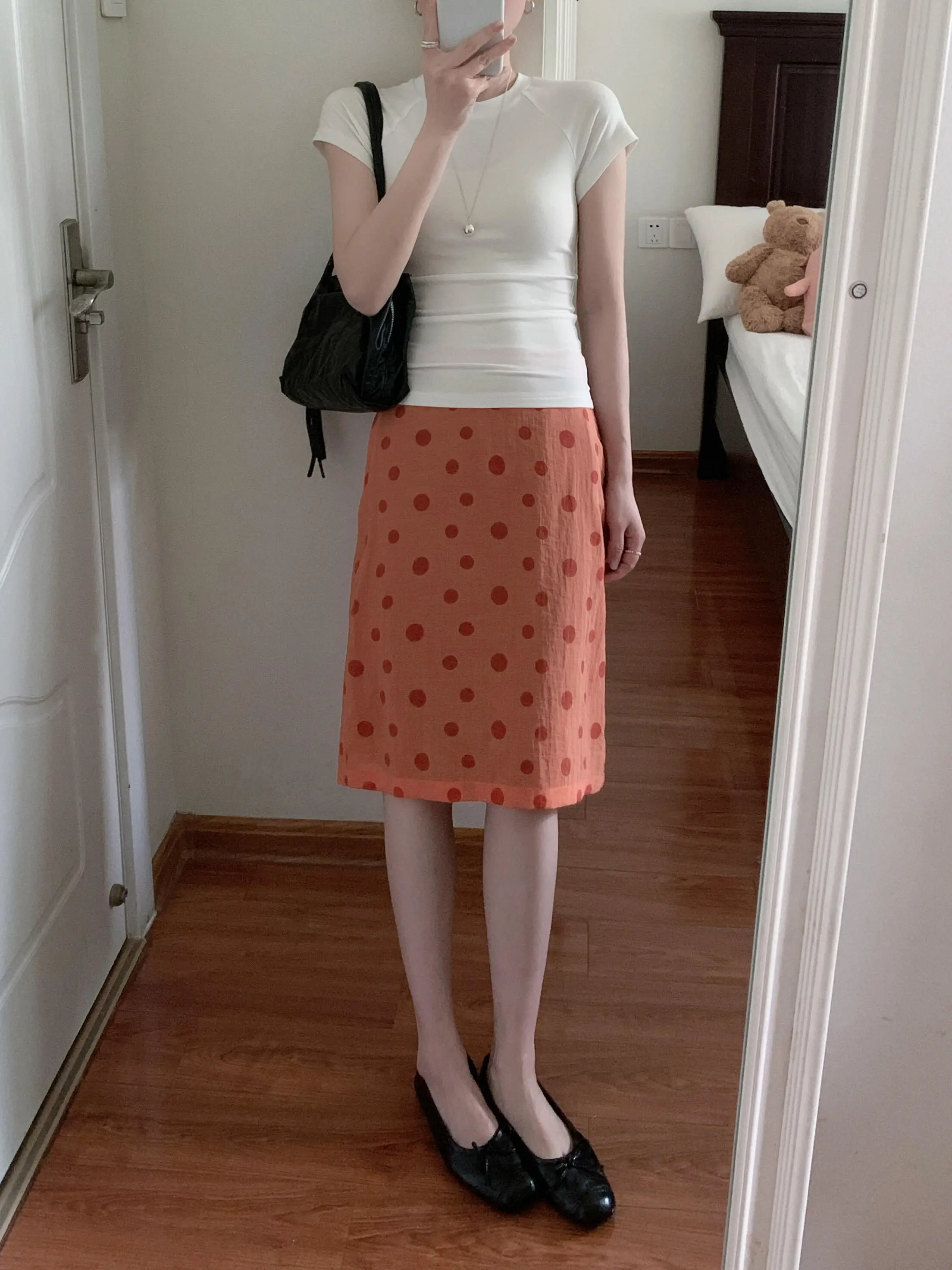 

High Quality Casual Polka Dot Midi Skirt Women's Spring Summer New Style Versatile Orange Red Half-length Skirt A-Line Silhou...