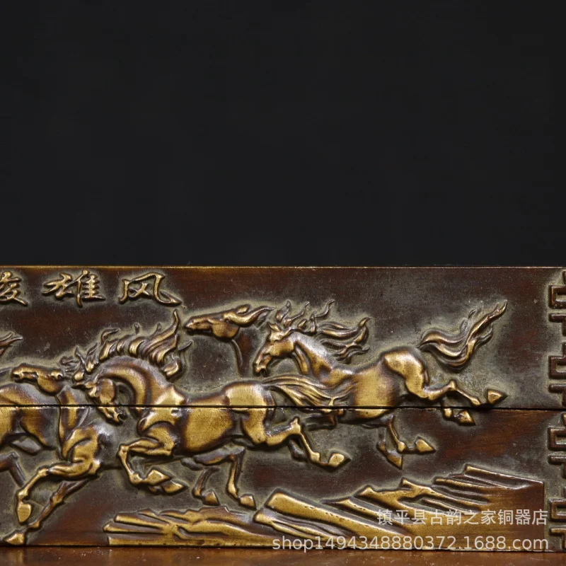 Pure Copper Eight Horses Horse Picture Brass Stationery Ruler Ornament Office Living Room Study