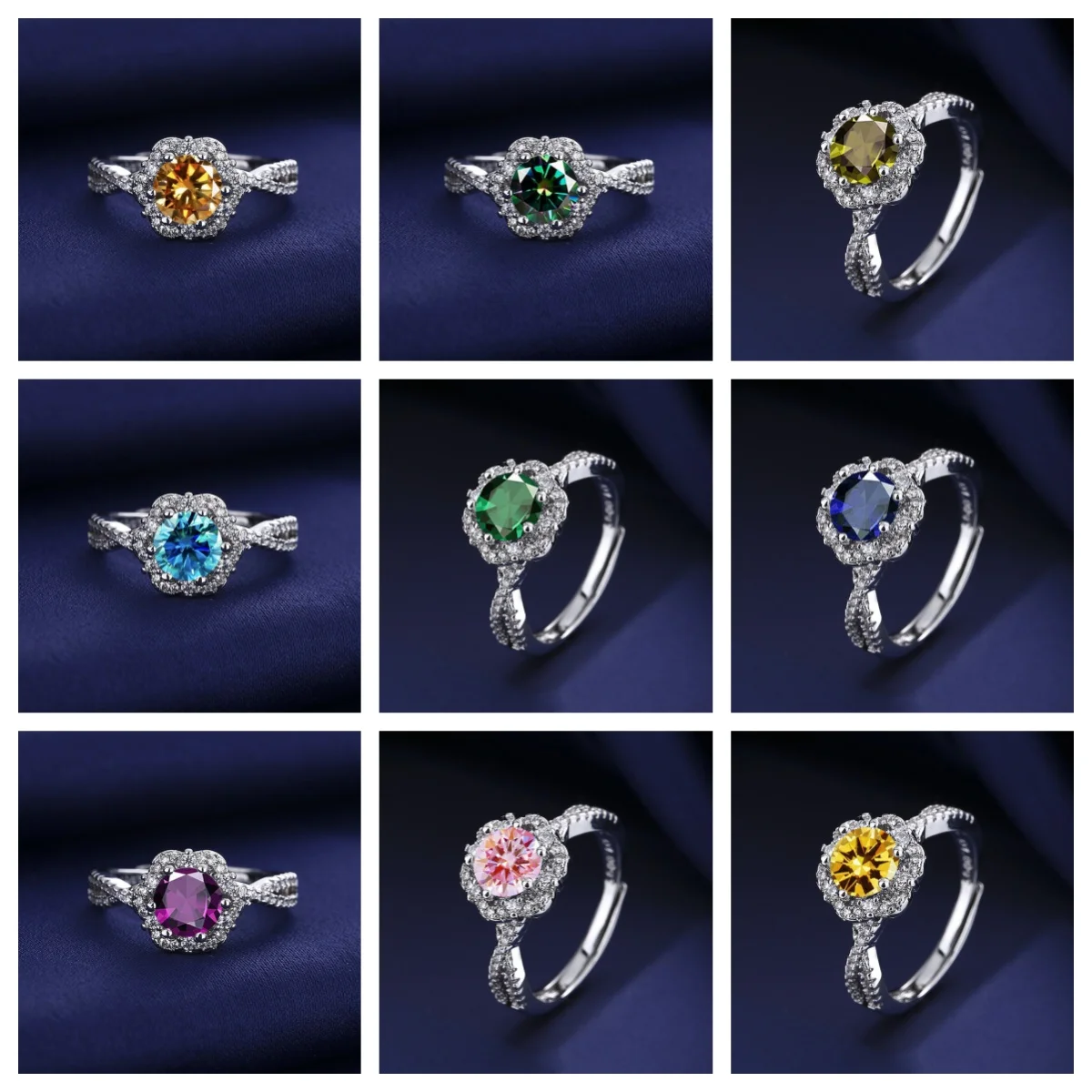 

Light luxury 925 sterling silver hot selling fashion movable design full diamond button wall plum blossom ring for women