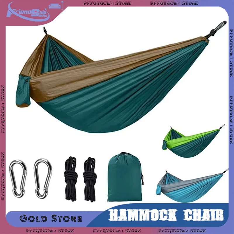 Outdoor Camping Hammock Portable Nylon High Strength Parachute Fabric Hanging Bed Hammock with Nylon Color Outdoor Furniture