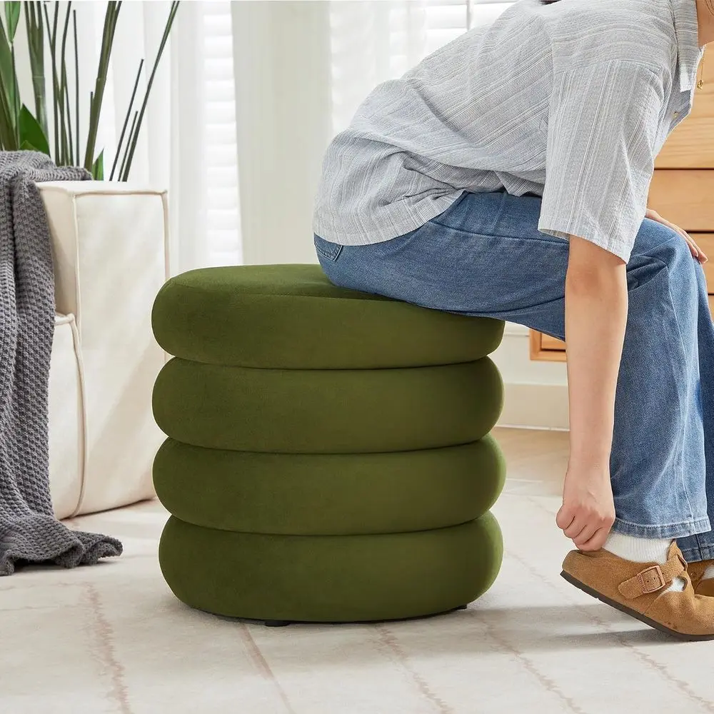 19.5" Storage Ottoman Round, Vanity Stools or Bedroom, Velvet Pou Ottoman with Removable Lid, ern Ottomam Stool or Girls Women, view 2