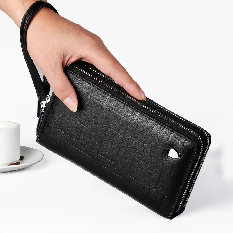 Leather men's wallet, long zipper clutch, cowhide mobile phone, mobile phone casual multi-functional wallet