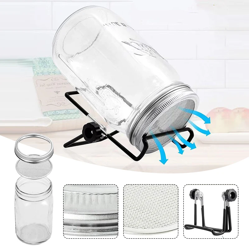 Organic Glass Wide Mouth Mason Jar Sprouting Kit 16 & 32oz Seed Germination Set with Stainless Steel Screen Lids