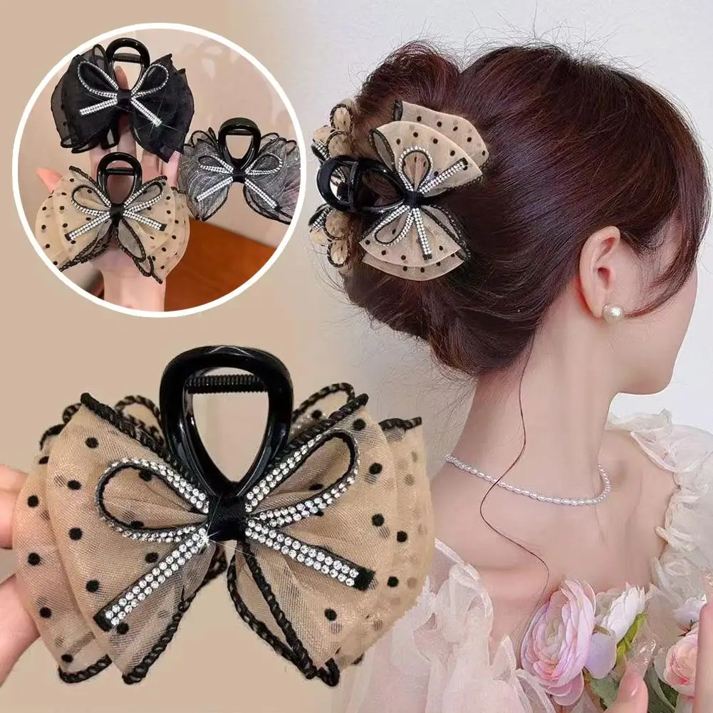 Haarspange mit Schleife, gepunktetes Netz, Blasenstruktur, hochwertiges Greifen, leicht, sichere Passform für Hochzeit, Party, Datum