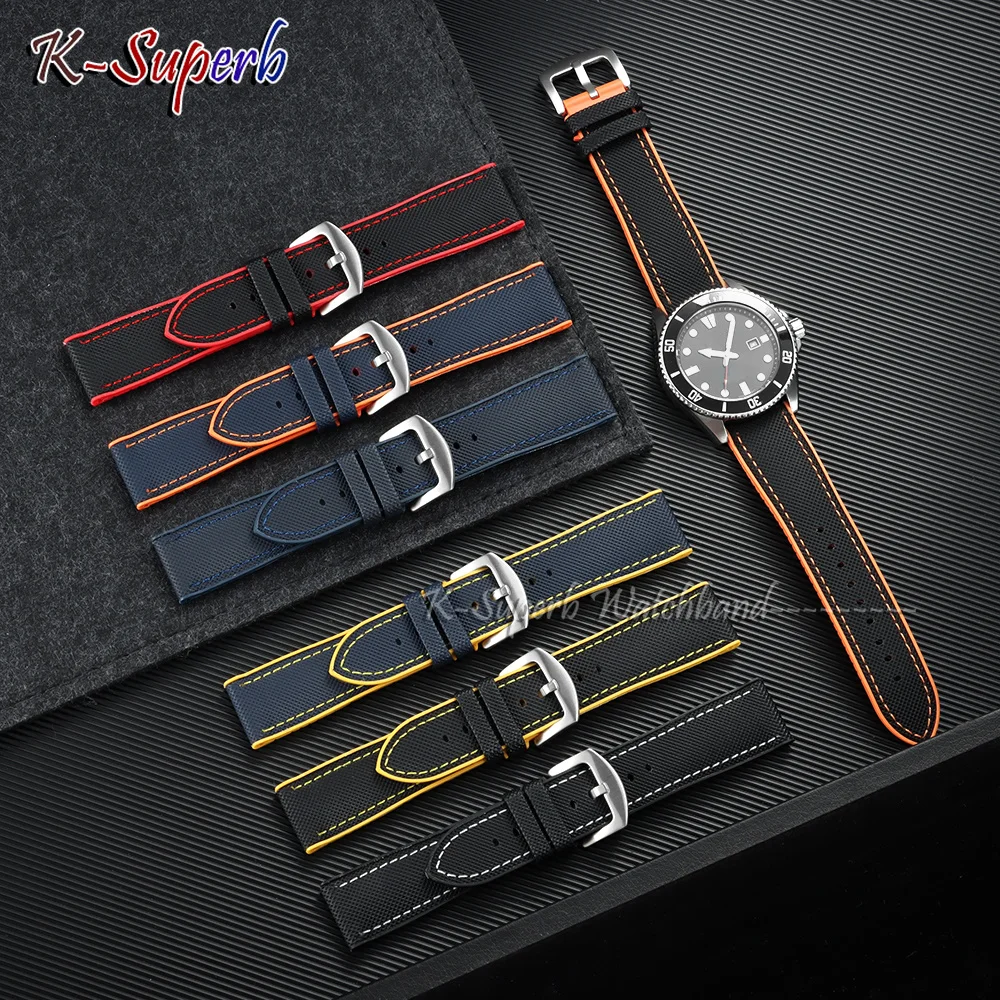 Waterproof Wrist Bracelets 18mm 19mm 20mm 21mm 22mm 24mm Nylon Sailcloth Rubber Hybrid Watch Band Replace Silicone Watch Strap view 5