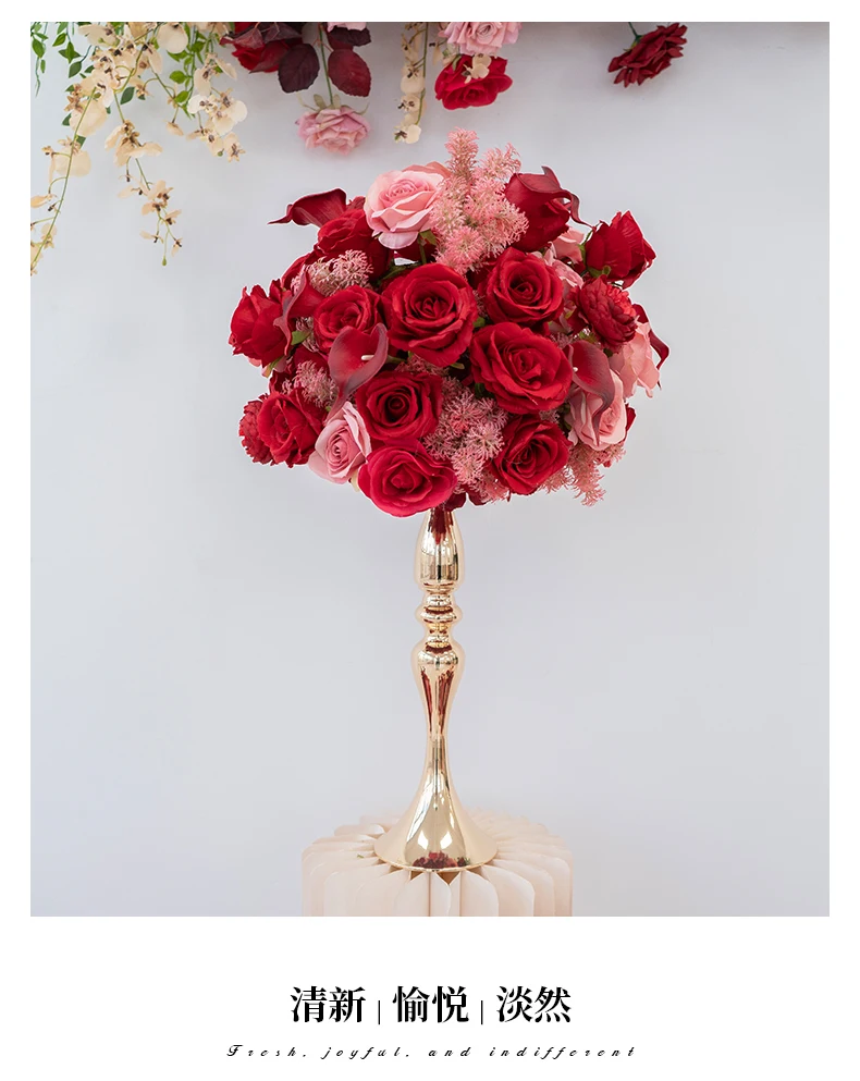 Rote und rosa Rosen, künstliche Blumenarrangements, Hochzeitstisch-Mittelstück, Blumenball für Outdoor-Rasenzeremonien, Party-Hintergrunddekoration – Detail 4