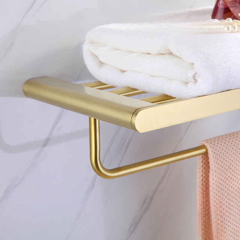 Wall Mounted Gold Towel Rack 304 Stainless Steel Towel Holder Storage Rack Bathroom Hardware Pendant Accessories