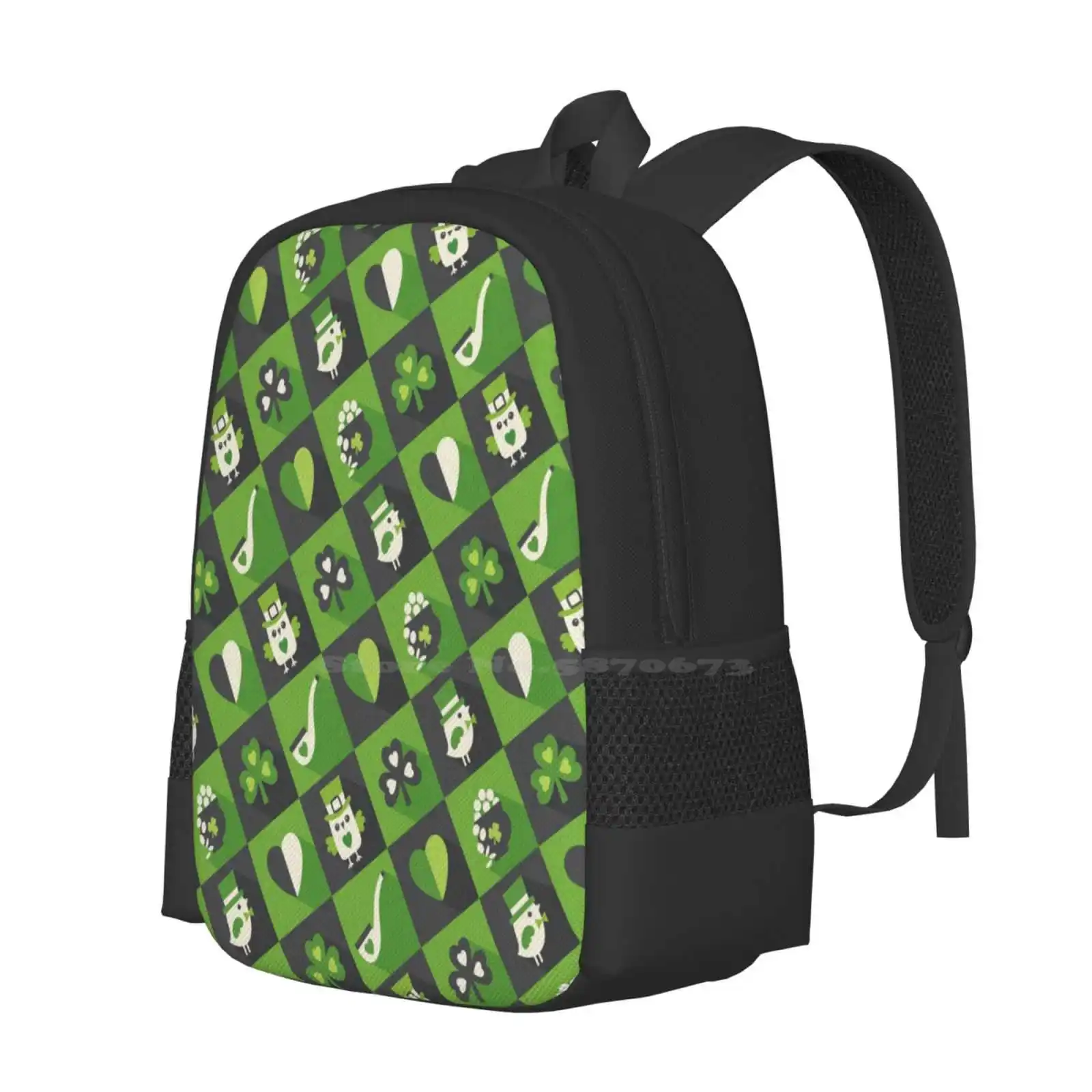 Irish Eyes Are Smiling Hot Sale Backpack Fashion Bags Irish Pattern Ireland Emerald Pantone Greenery Geometric Leprechaun Owl