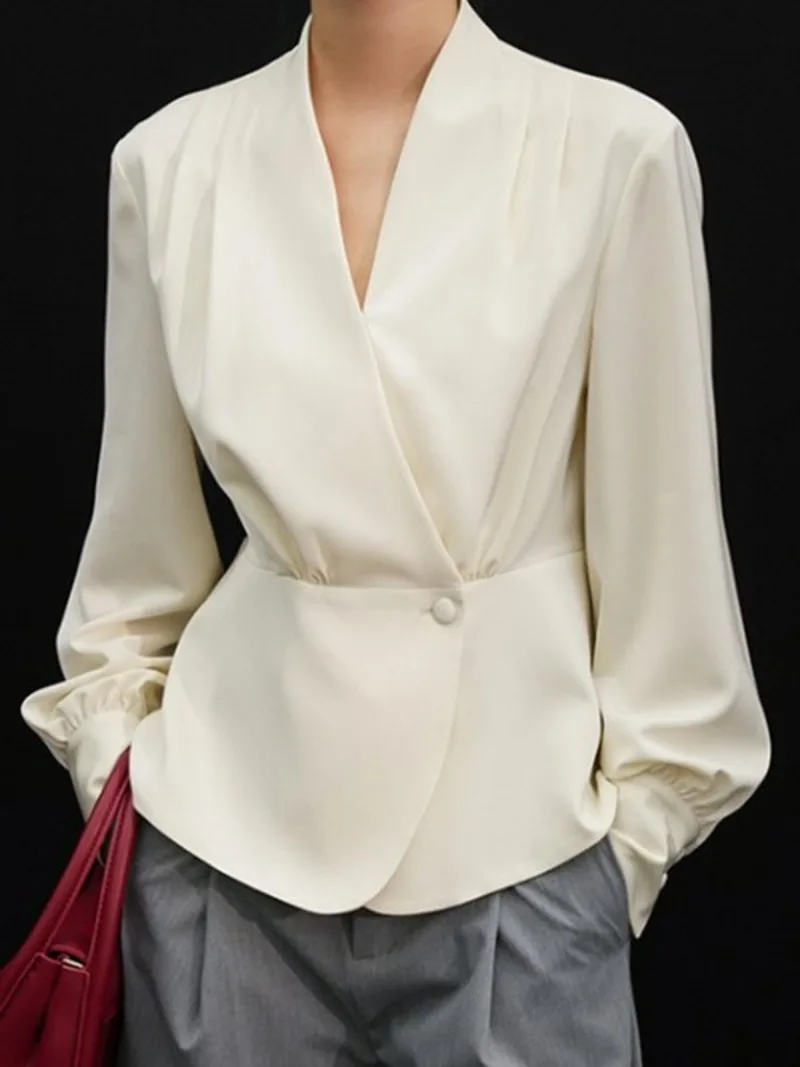 

Tinaa Office Lady White Shirts for Women 2026 Trendy High Waist Single Button Puff Sleeve Casual Date T-shirt Tops 168988