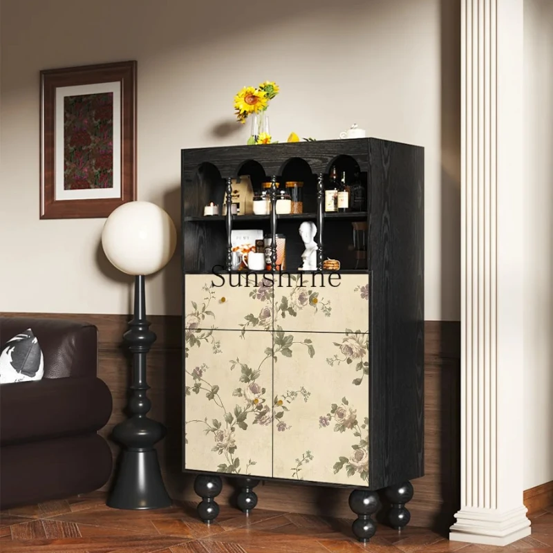 

French retro flower household dining side cabinet integrated storage against the wall living room solid wood storage