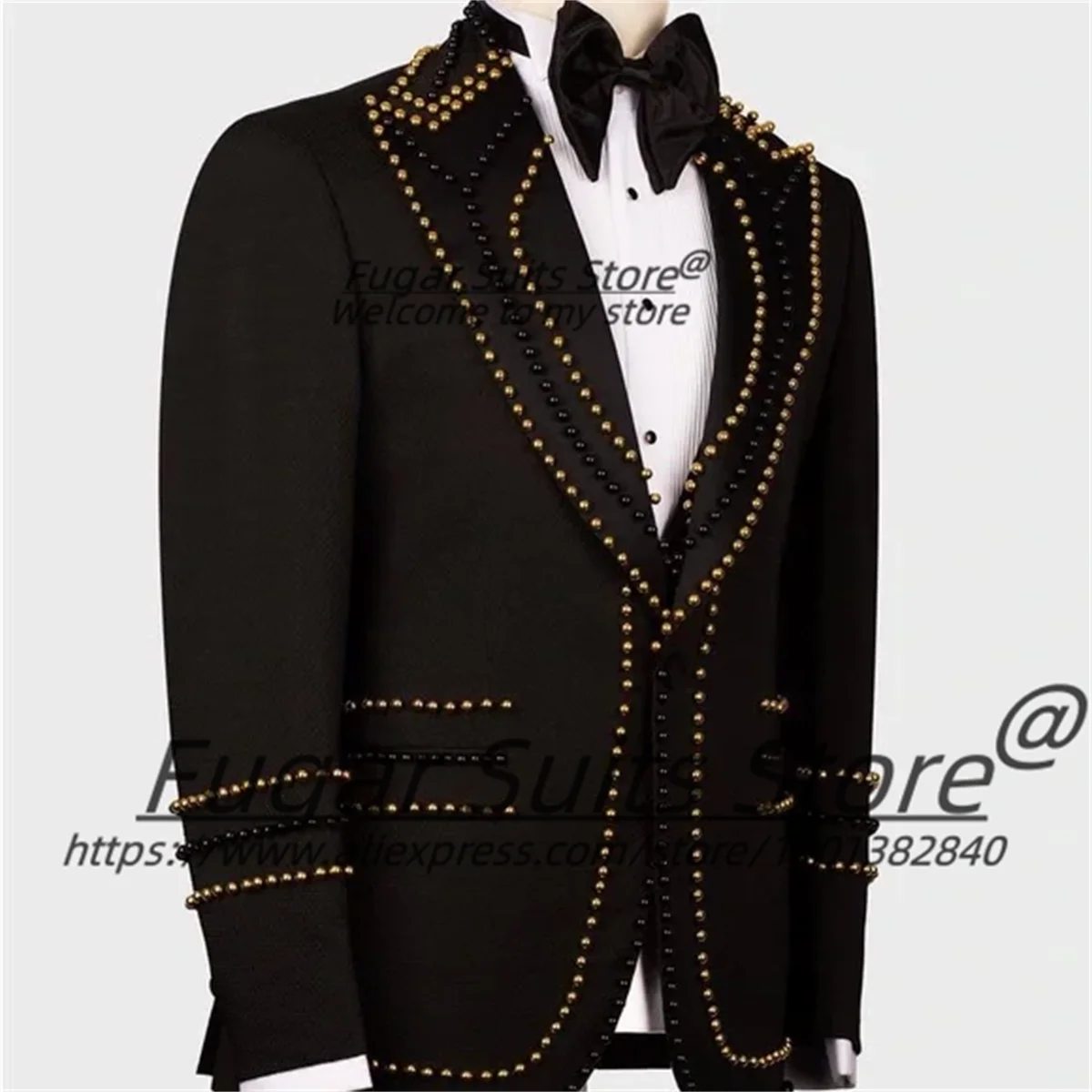 High-qublity Beadwork Groom Wedding Tuxedos Slim Fit Peak Lapel Men Suits 2 Pieces Sets Handsome Male Blazers Casual Ropa Hombre