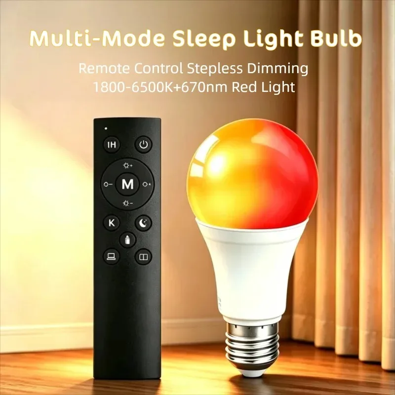 Amber Sleep Light Bulb 670nm Red Light Therapy LED Night Light with Remote Control E27 E26 110V 220V for Bedroom Sleep Relax
