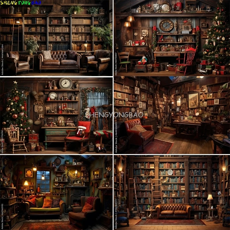 

Antique Furniture Room Photography Backdrops Functional Desk Chair Wall Clock Gift Shop Library Photo Studio Background FG-01