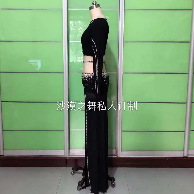 تخصيص ملابس الرقص الشرقي أداء زي الجاز السراويل السوداء مجموعة Abanicos De Seda الرقص الشرقي