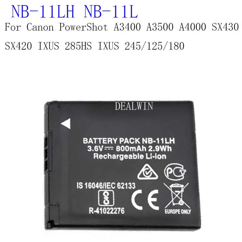 800mAh NB-11LH NB-11L Camera Battery For Canon PowerShot A3400 A3500 A4000 IXUS 245 125 180 SX430 SX420 IXUS 285HS Replacement