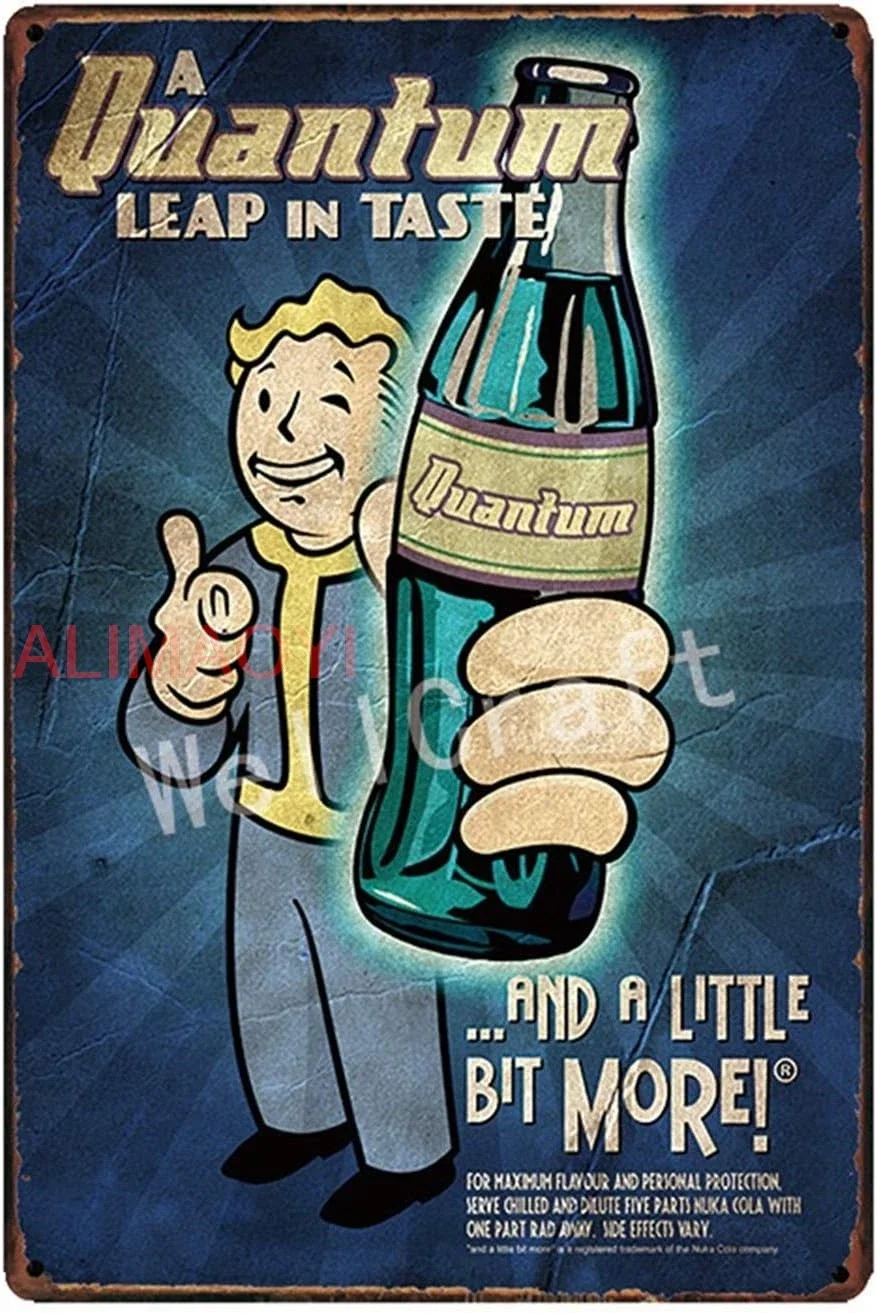 Letrero Metálico, Pintura Metálica, Fallout 3 4 Game Nuke COLA, Letreros Metálicos, Póster Decorativo para Pared, Decoración para el Hogar, Habitación, Escuela, Pintura en Hierro 8x1 n