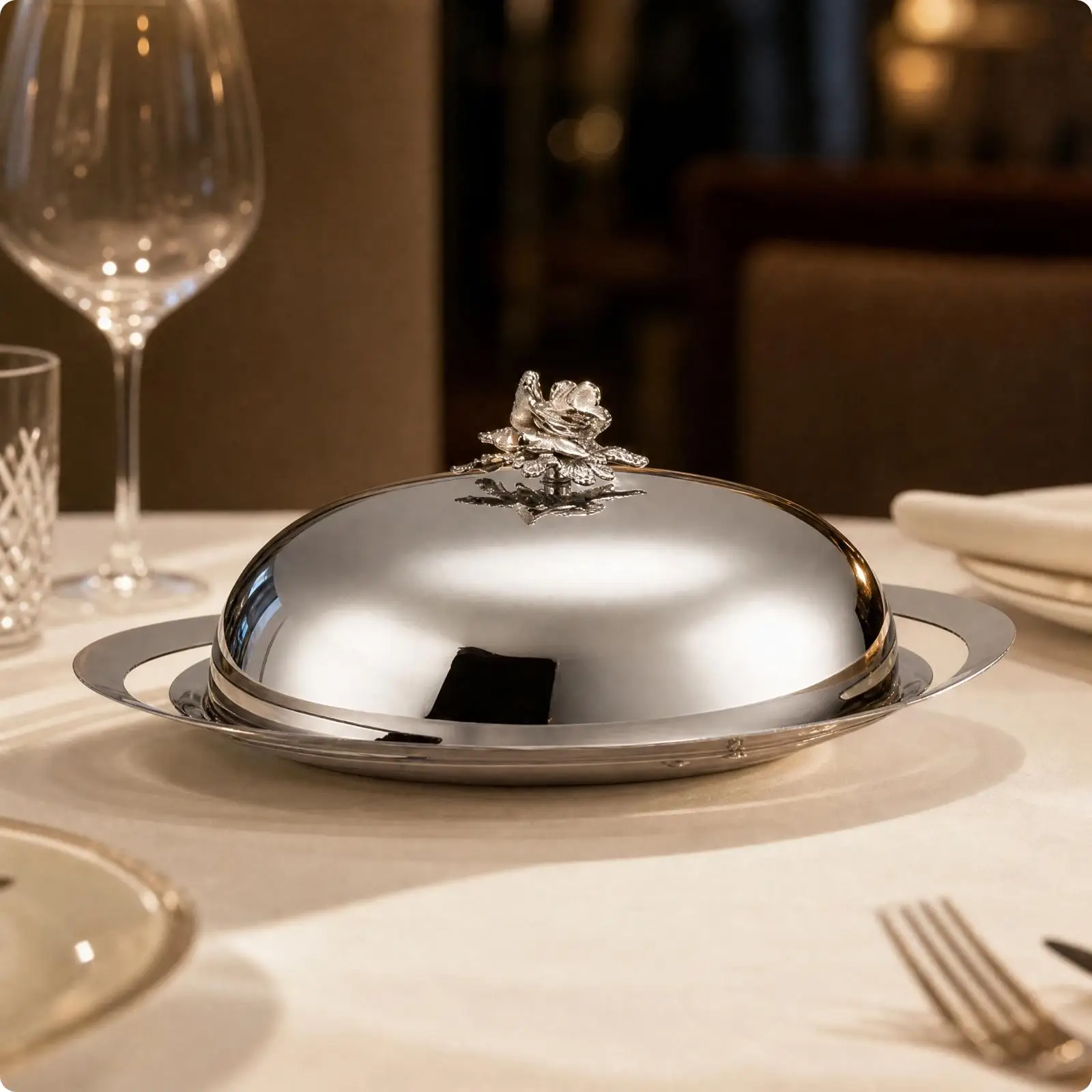 Heavy Duty 304 Stainless Steel Service Plate Covered Serving Tray Rectangular Platter with Handles for Dining Catering