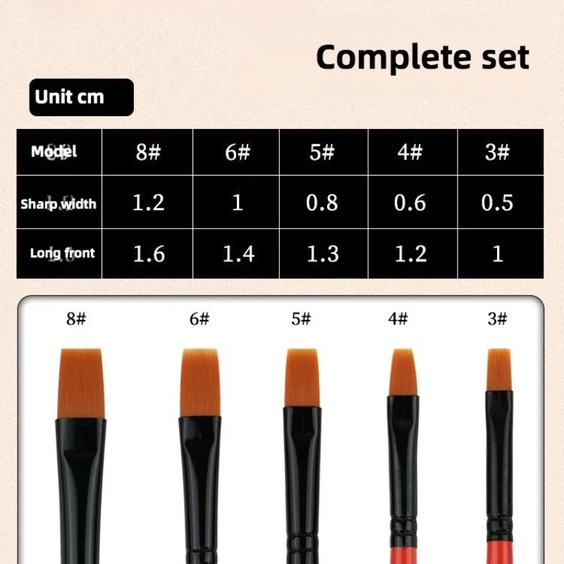 5 pcs set short wood rod orange nylon hair Flat head watercolor Gouache paint brushes for acrylic painting art supplies