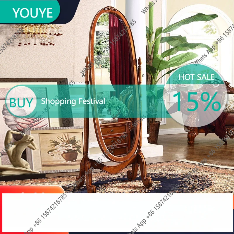 X Ruifuxiang American Retro Full-length Mirror European Wall Rotatable Floor Full-length Fitting Solid Wood